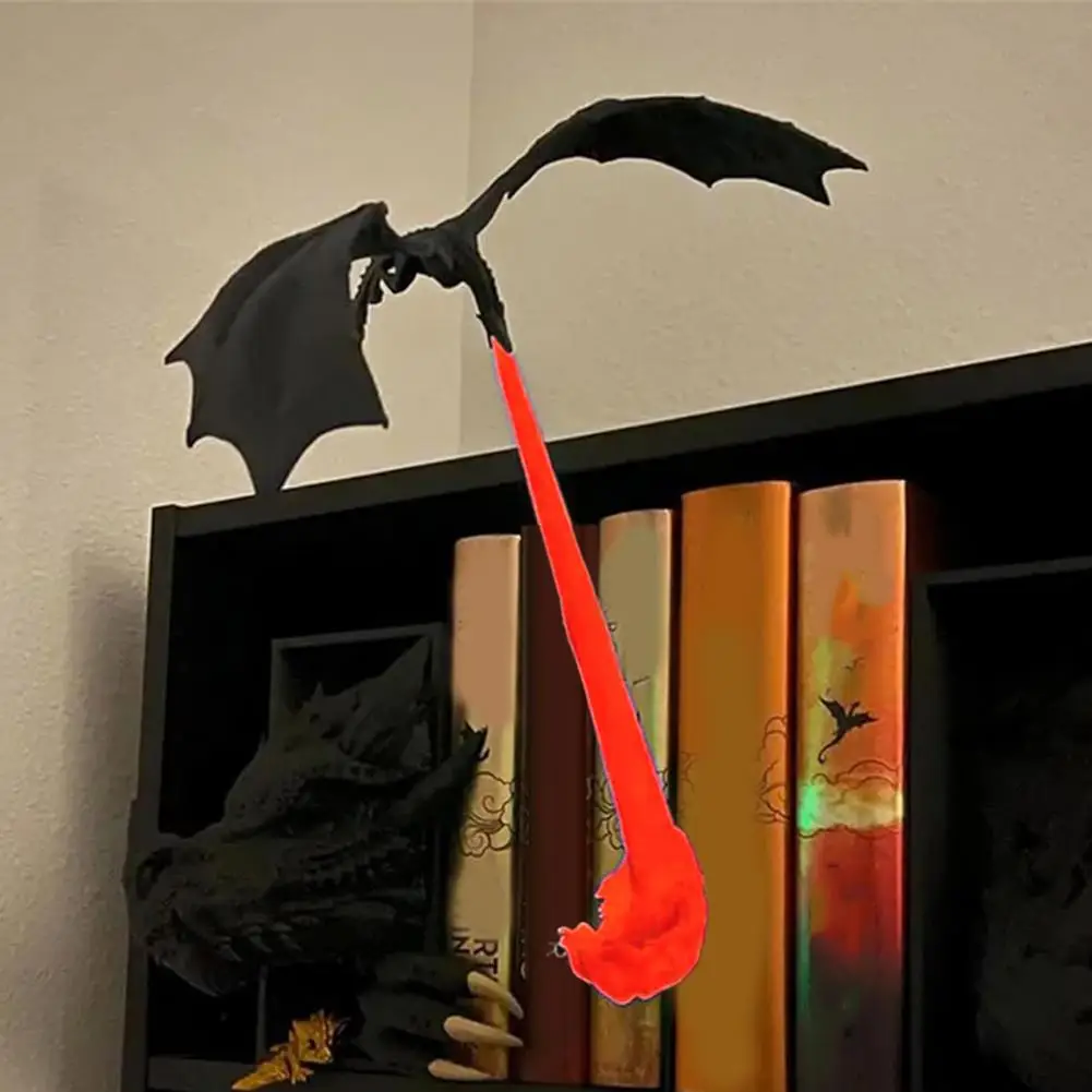 24*16.5cm Dragon Flame Book Nook Halloween Gothic Flying Dragon Bookend Winged Statue Sculpture Bookshelf Insert Decor Ornament