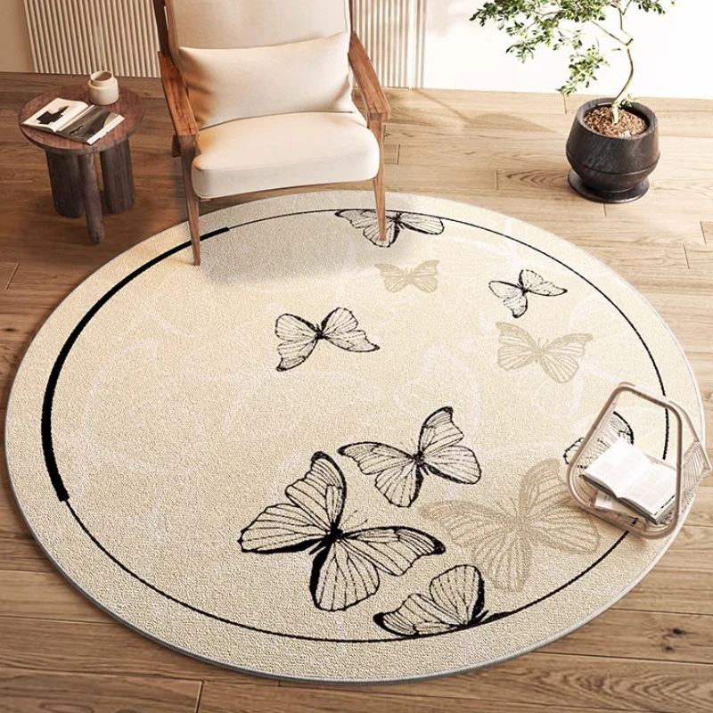 

Cream Style Round Rug – Butterfly Print Thick Plush Mat for Bedroom, Living Room & Study, Fluffy Soft Bedside Decor