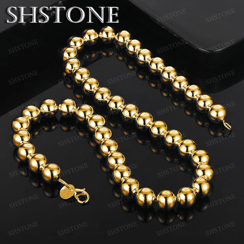 

Luxury High-Quality 45-70cm Chain 18k Gold Smooth Bead Necklace Fashion Charm Jewelry For Men Lady Engagement Party Gift Chain