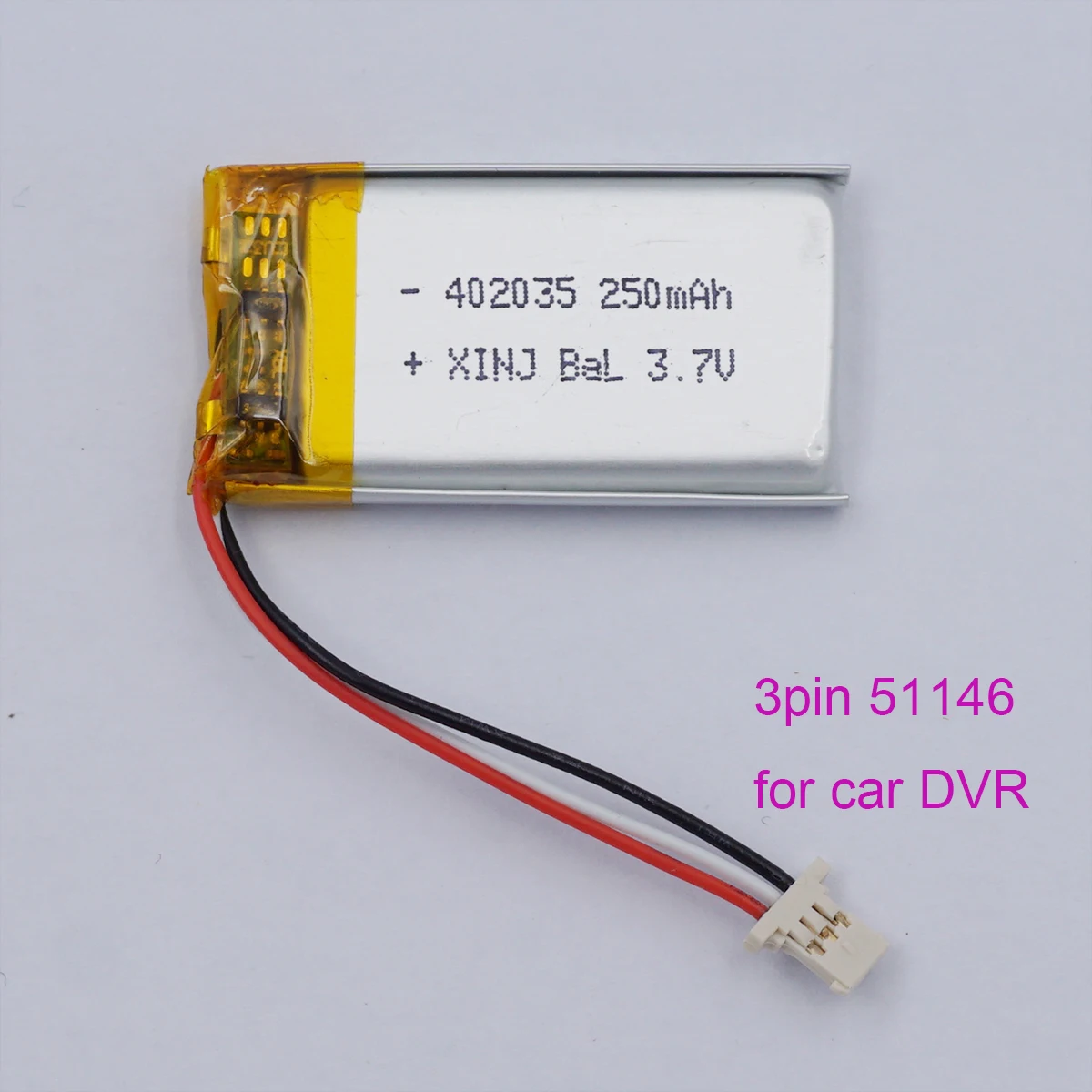 

3.7V 250mAh 0.92Wh Polymer Rechargeable Lithium Lipo Battery 402035 JST 3Pin MOLEX 51146 For Car DVR Gamera Dash Cam GPS Sat Nav