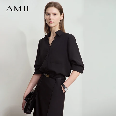 Женские летние блузки AMII Office Lady из полиэстера и хлопка