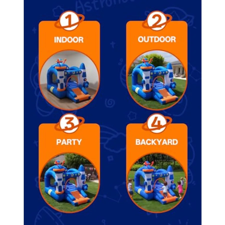 Springhuis Opblaasbaar boekethuis voor 36 personen met basketbalring Springgebied en glijbaan Opblaasbaar springkasteel op ruimte met A