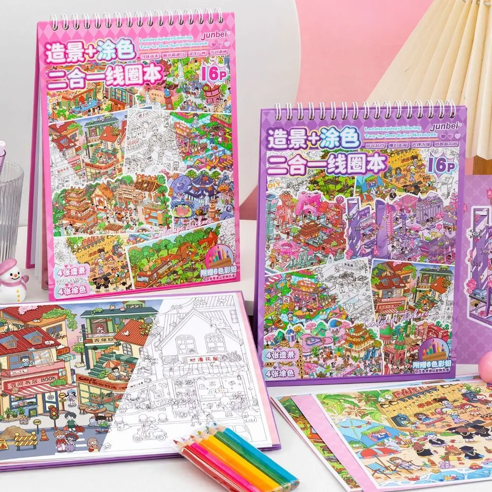 

New Cartoon Sticker Book Stress Relief Educational Miniature Scene Stickers 3D Landscape PET Coloring Book Birthday Gifts