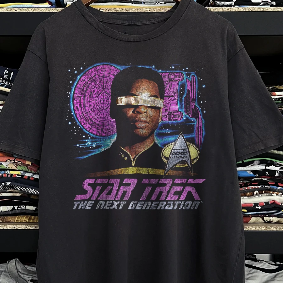 Camiseta Vintage de Star Trek: La Nueva Generación, Lieutenante Geordi La Forge, con Estampado Lavado, de Algodón, Informal, Deportiva, de Manga Corta para Verano