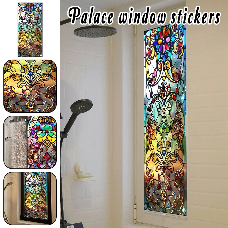 

European Retro Decorative Window Film Self-Adhesive Church Stained Glass Stickers Window Film Privacy Home Decor New