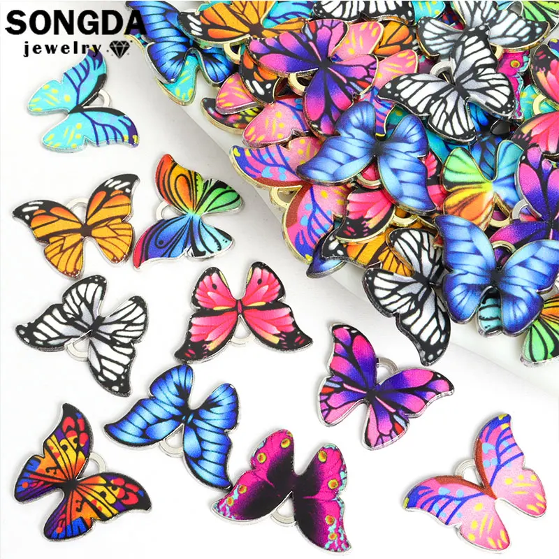 10pcs Colorful Butterfly Charms Enamel Drip Oil Metal Cute Interesting Animal Insect Moth DIY Earrings Bracelet Jewelry Pendants