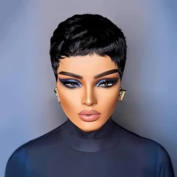 Brazilian Remy Human Hair Pixie Cut Wigs Short Prepluck Wig Cheap Full Machine Made Human Hair Wigs For Black Women Pixie Wigs