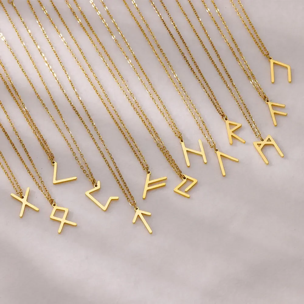 Viking Rune Layering Necklace for Women Stainless Steel Norse Runic Pendants Necklaces Feminine Delicate Minimalist Jewelry Gift
