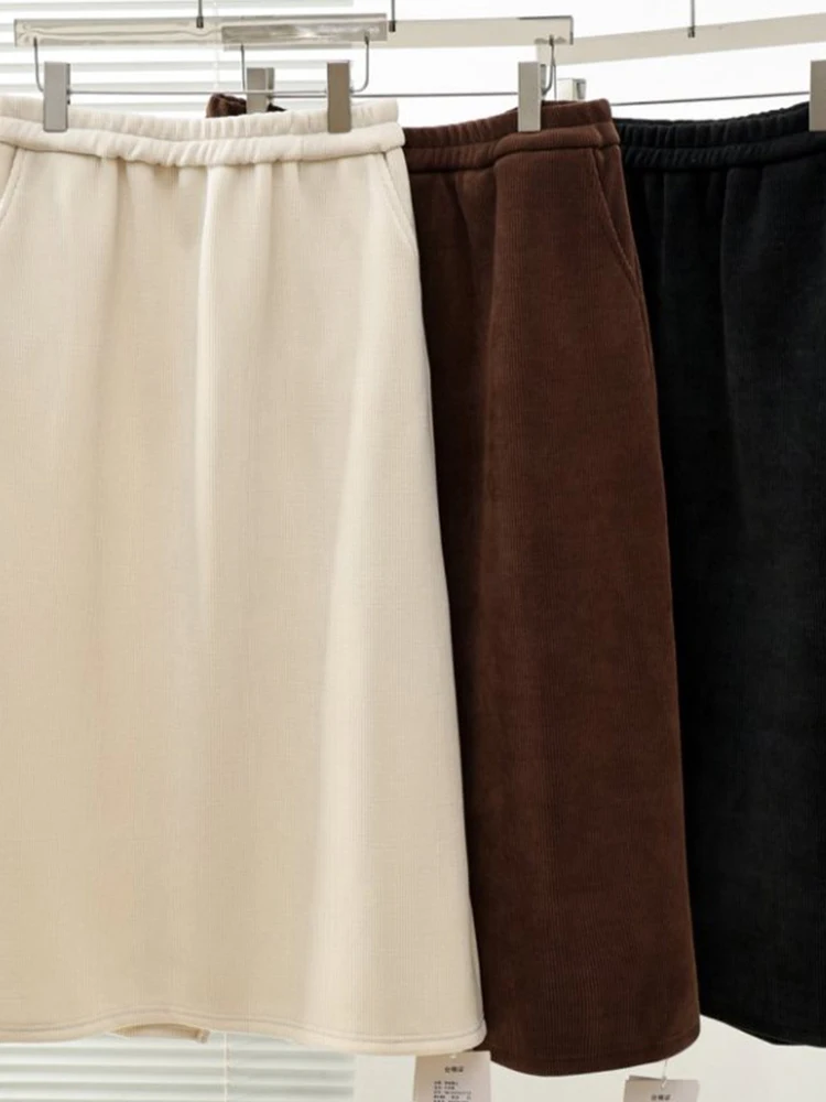 Falda larga de talla grande con forro polar, estilo A, que disimula la cadera y el vientre, para mujeres de talla grande con forma de pera.