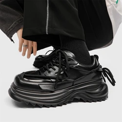 Luxury Brand Original Design Street Style Sneakers For Men Women Black Leather Cross Strap Fashion 6CM Height Increasing Shoes