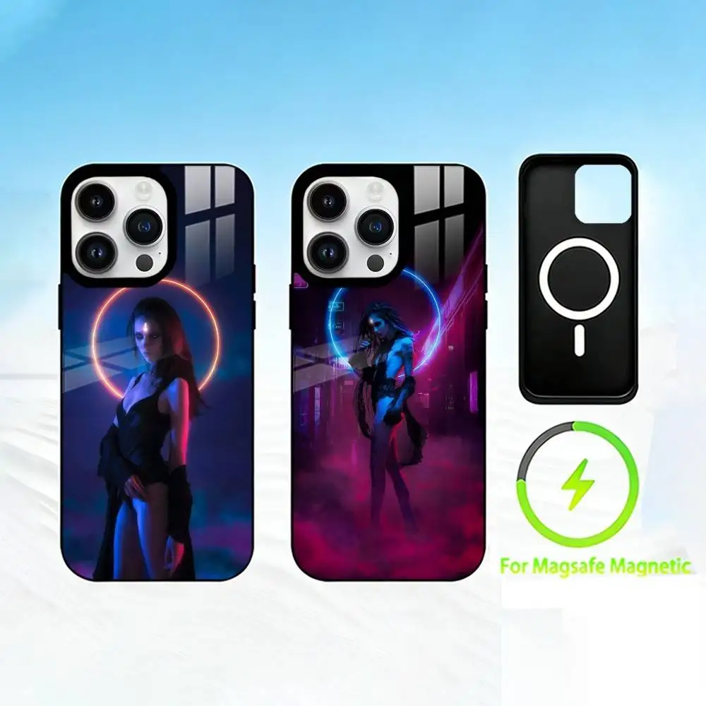 

N-Neon goth Phone Case For iPhone 17 16 15 14 13 12 Pro Max Plus for Mirror Wireless Magnetic Cover