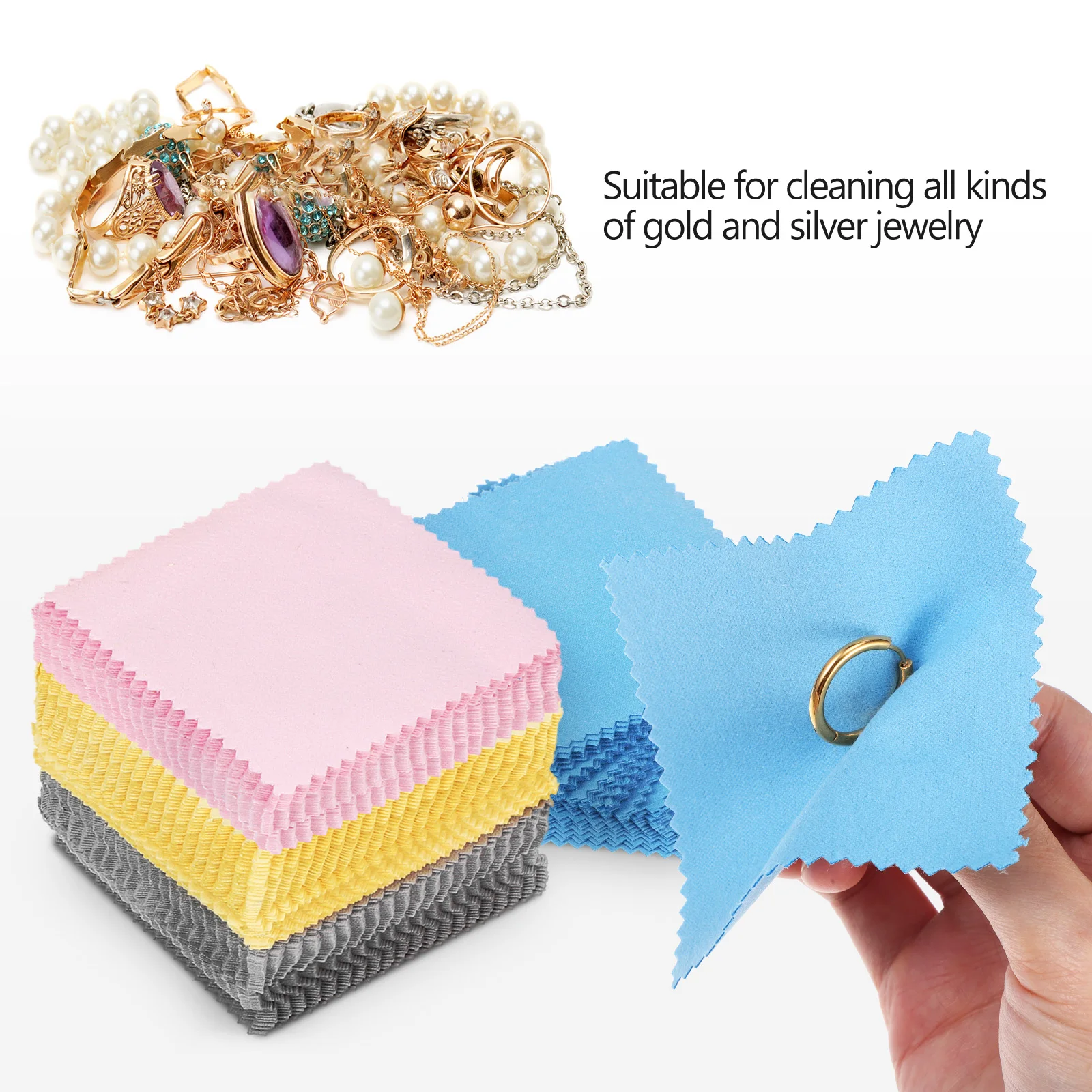 200pcs Jewelry Cleaning Cloth 8x8cm Silver Polishing Glasses Wipes Soft Durable Multiple Colors Portable Long Term Replacement