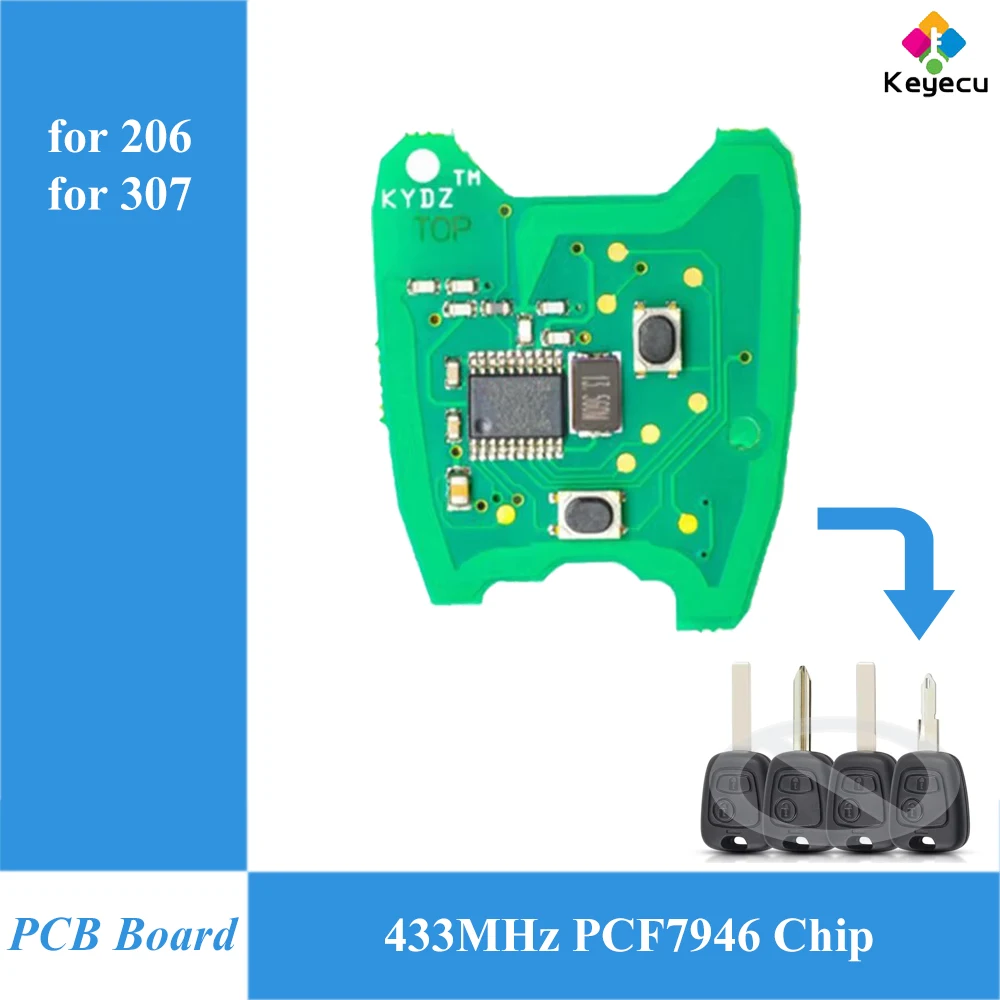 

KEYECU Replacement KYDZ PCB Remote Car Key Control Board With 2 Buttons 433MHz PCF7946 Chip Fob for Peugeot 206 307