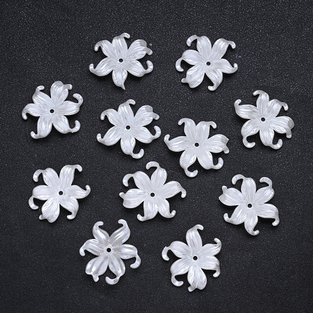 20 Stück Acryl-Imitationsperlen in Off-White, Aquatische Pflanzen, Blumen, Perlen für Armbänder, Halsketten und DIY-Schmuckherstellung – Detail 8