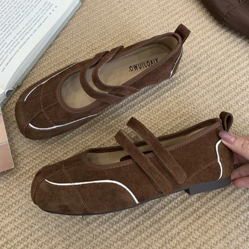 موضة خليط الخياطة تصميم الباليه حذاء رياضة المرأة دافئ جولة تو فو الجلد المدبوغ ماري جين أحذية خفيفة الوزن لينة وحيد حذاء كاجوال