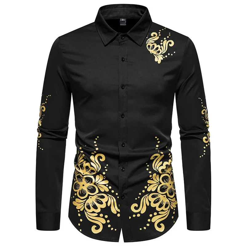 Dragon Pattern 3D Printing Long Sleeve Shirt Autumn Winter Single Breasted Slim Fit Button Retro Social Dress Shirt Street Wear