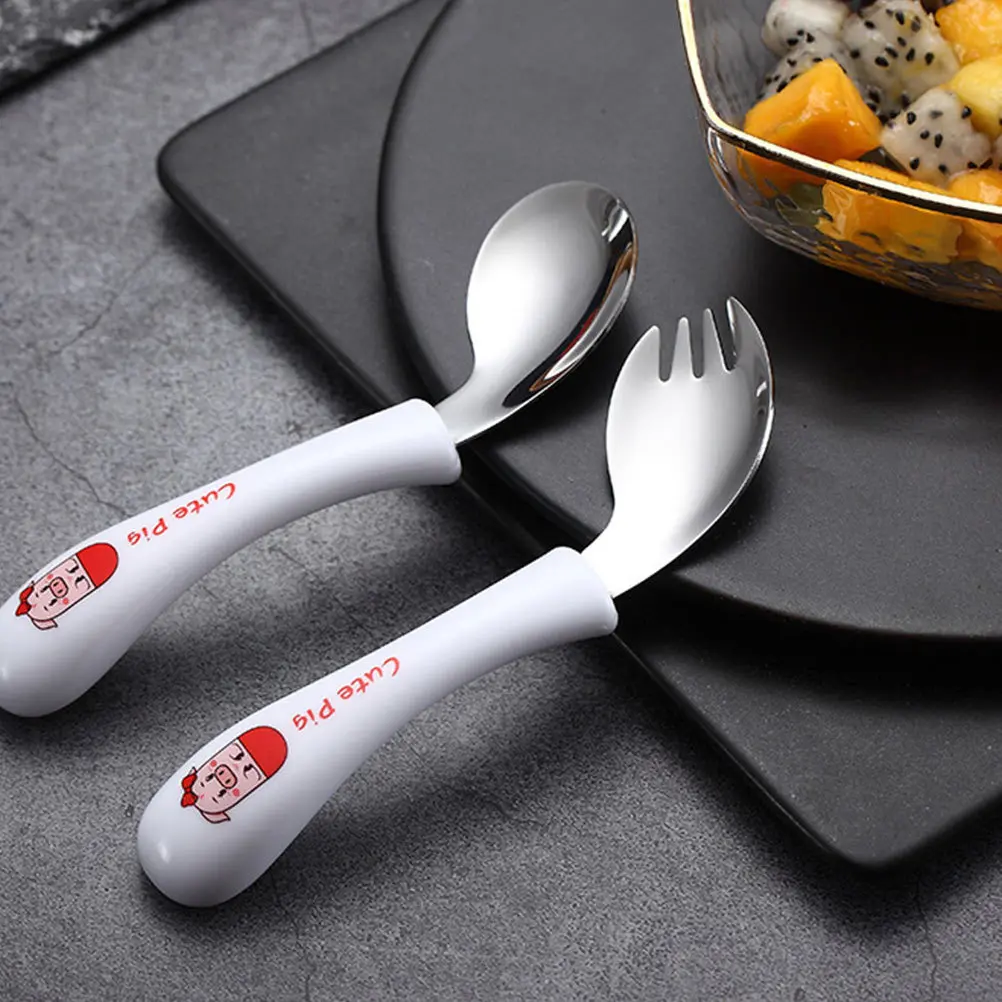

1Set Children Fork Spoon Baby Feeding Cutlery Stainless Steel Cartoon Tableware Safe Durable Practice Set Children Tableware