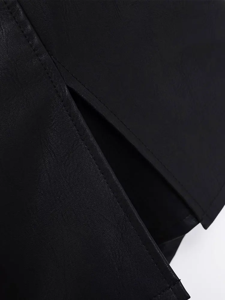 Nlzgmsj Herfst Casual Chic Mini Shorts Rok Vooraan Split Hoge Taille PU Shorts Damesmode Streetwear Herfst Shorts