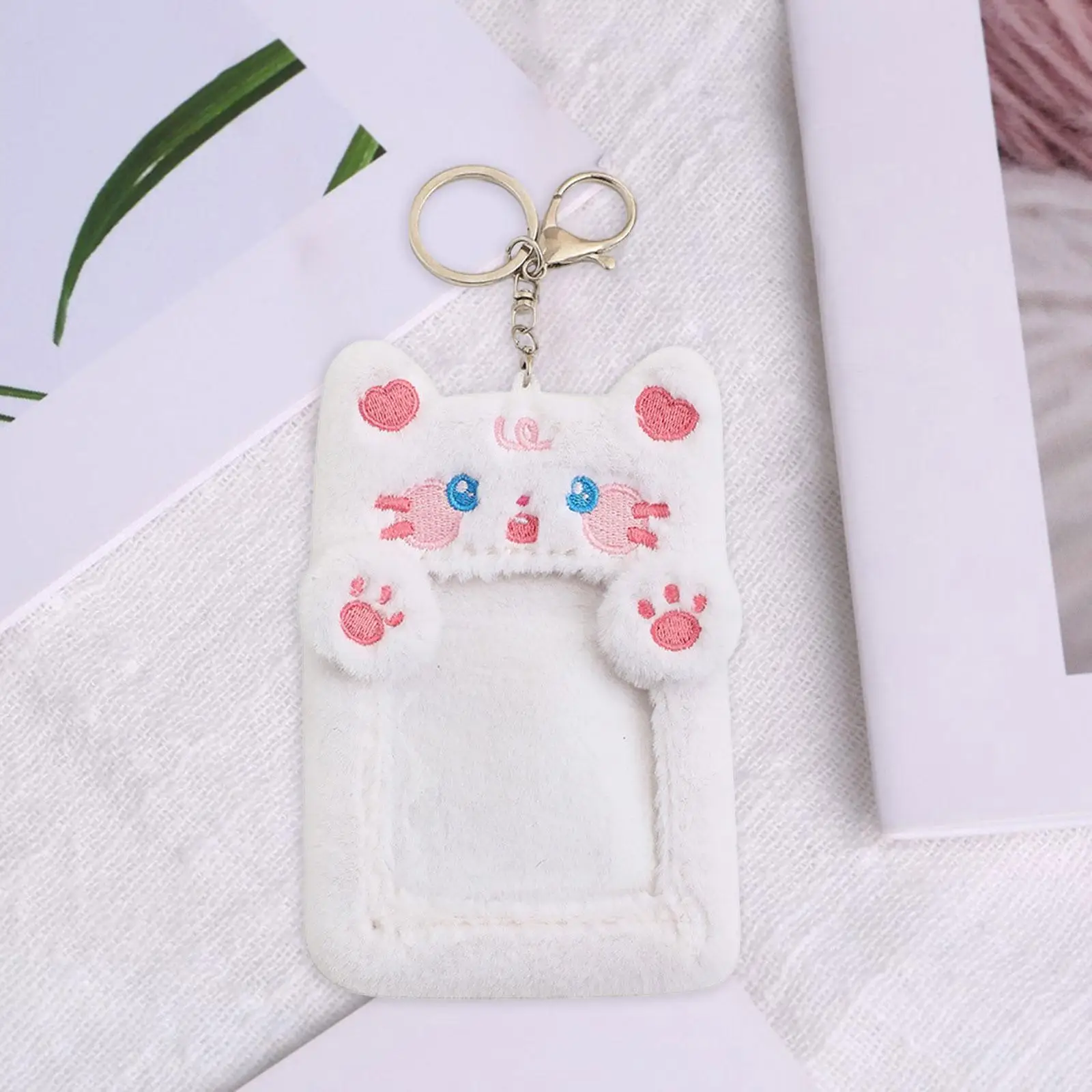 Plush Photocard Holder Keychain Cartoon Animal Protective Case for ID Cards
