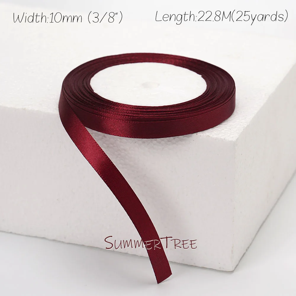 Burgunderrotes Seidensatinband, 22,8 Meter, 6 mm, 10 mm, 15 mm, 25 mm, 38 mm, 50 mm, Weinrot, für handgefertigte DIY-Geschenkverpackungen, Hochzeit, Party, Dekoration – Detail 9