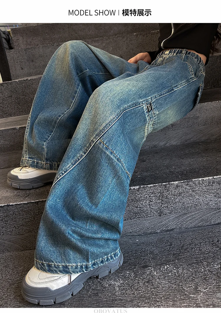 Hochwertige Kinder-Patchwork-Jeans mit Seitentaschen für Mädchen, Vintage Blaue Denim-Hose, Kinder-Cargo-Jeans mit Hoher Taille – Detail 2