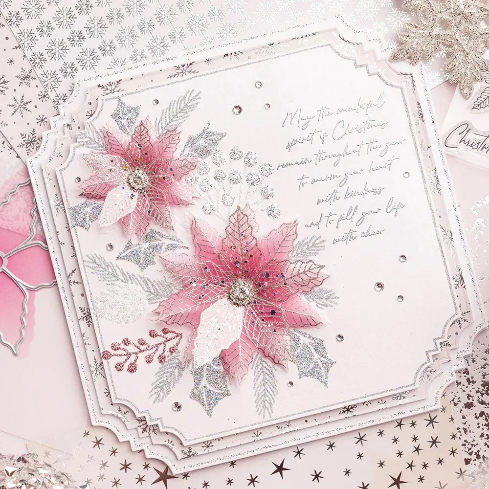 Gilded Floral Merry Christmas Wreath Baubles Shooting Star Poinsettia Rose Metal Cutting Die Stamp Scrapbook Stencil Photo DIY view 4