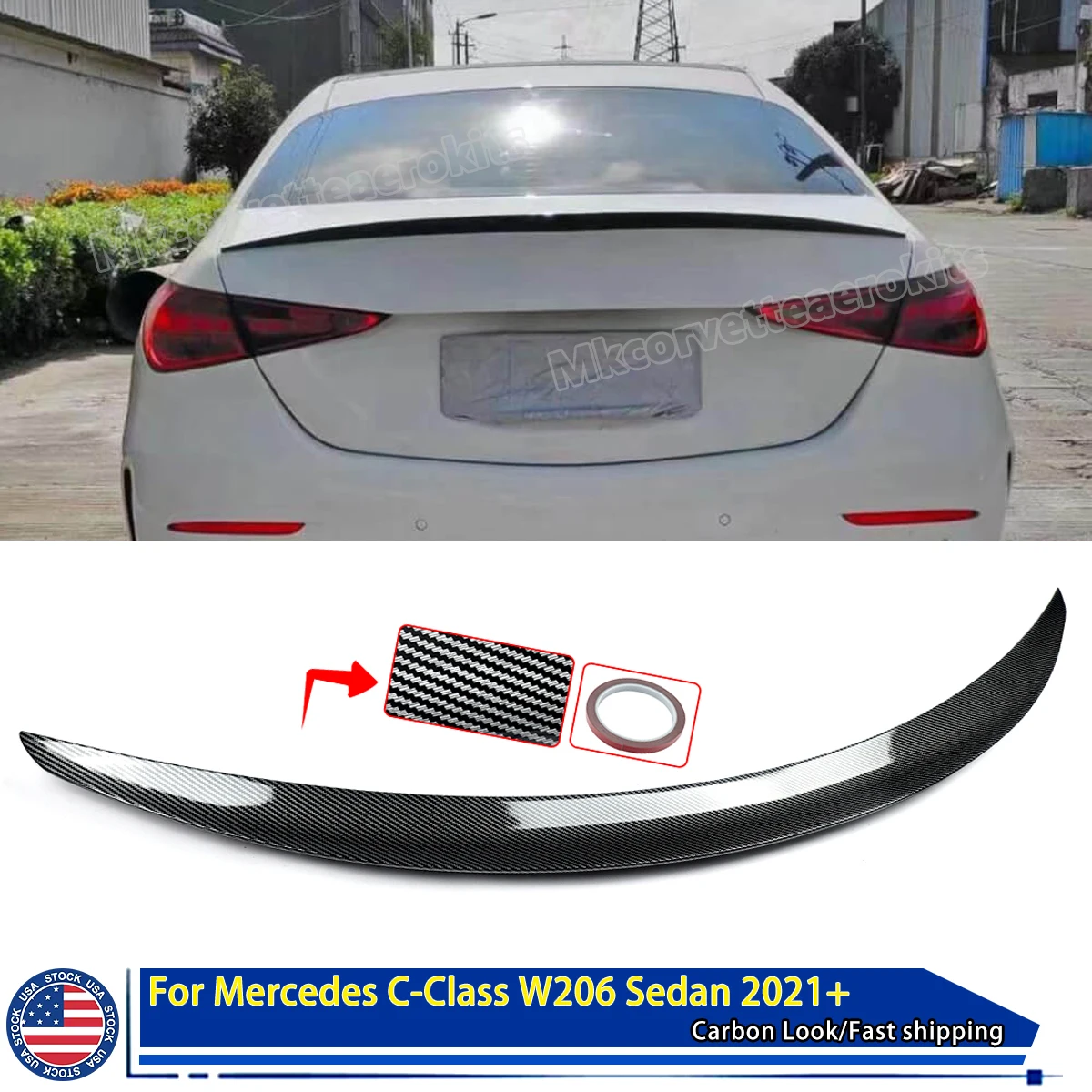 

Rear Trunk Spoiler Wing Lid For Mercedes Benz 2021-2024 W206 C-Class Carbon Look