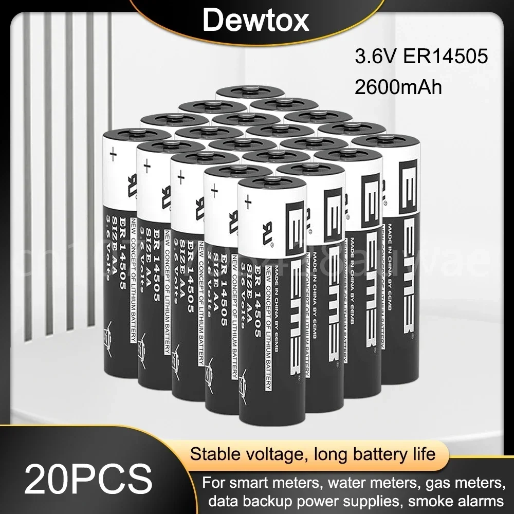 20PCS ER14505 14505 2400mah AA Industrial Lithium Battery LR6 R6P for GPS Tracking Cameras Memory Backup Medical Equipment