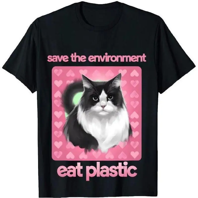 

Comfort Colors Save The Environment Eat Plastic T Shirt Cute Cat Style Lover Animal Lovers