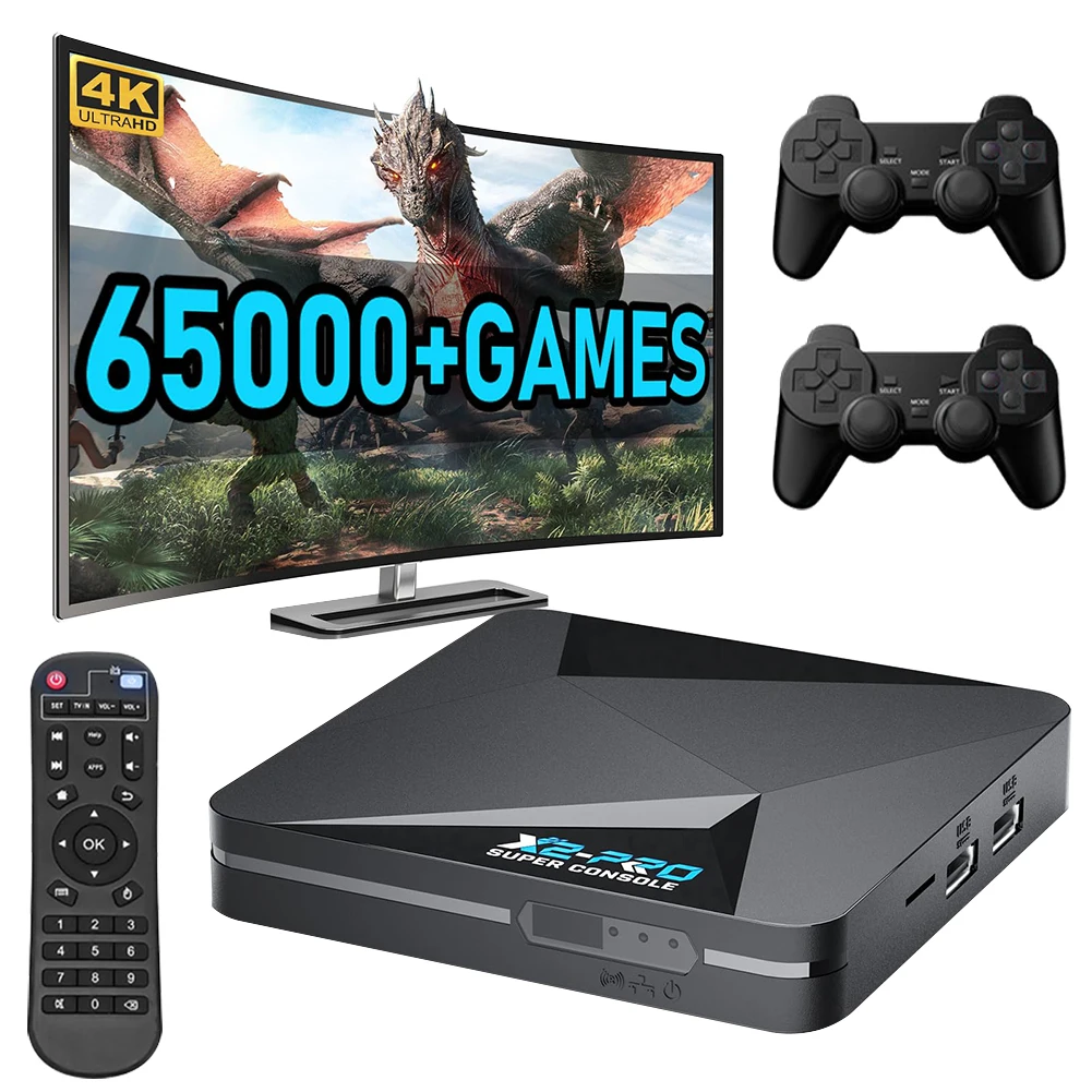 وحدة تحكم X2 PRO Super المدمجة 100000 + وحدة تحكم محاكي الألعاب 4K UHD 2.4G/5G WiFi BT 4.3 متوافقة مع 60+ محاكيات للأطفال والكبار