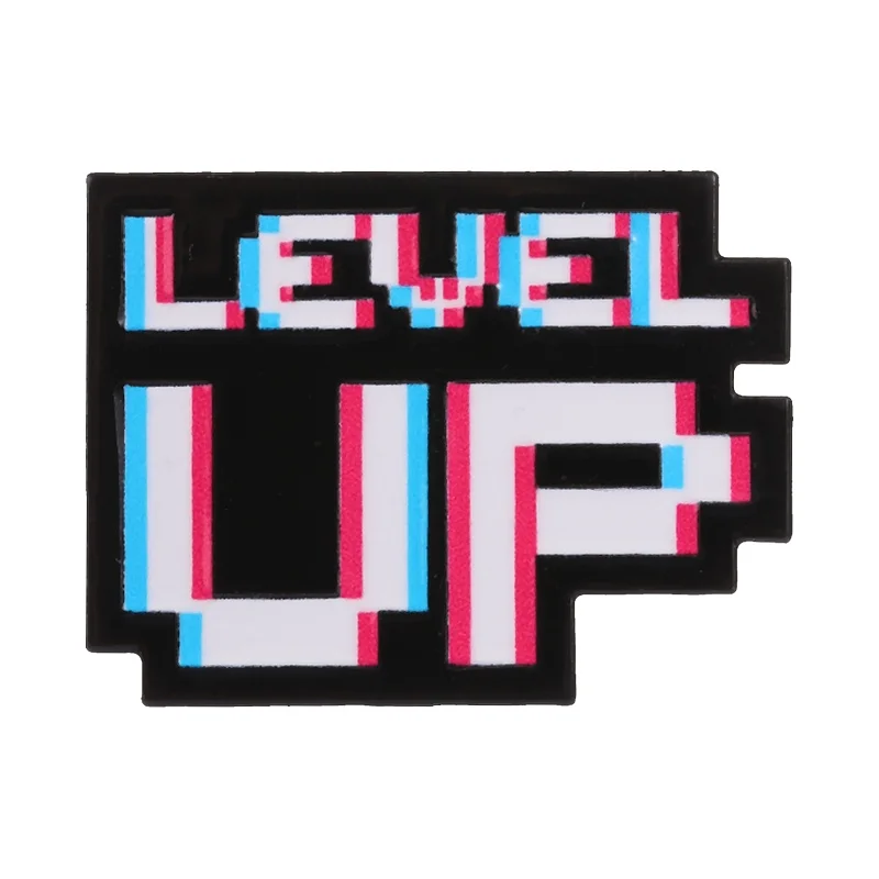 Level Up Retro Pixel Game Enamel Pin Vintage Arcade Game Text Brooches Fashion Backpack Lapel Hat Badge Jewelry Gift for Friends