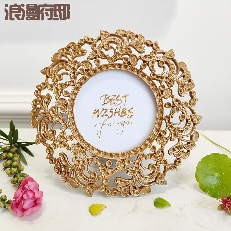 Mandi Nordic style 3-inch photo frame gold light luxury round photo frame metal hollow engraving plus washing photo table