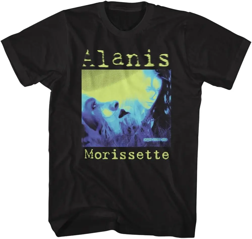 อเมริกันคลาสสิก Alanis Morissette เพลง Tricolor Jagged Little Pill Cover ผู้ใหญ่แขนสั้นสีดําเสื้อยืดกราฟิก Tees