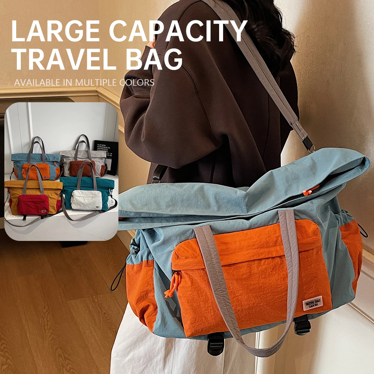 Faltbare, leichte Gepäcktasche für Damen, erweiterbare Umhängetasche mit großem Fassungsvermögen, tragbare Kurzstrecken-Reisetasche, Herren-Umhängetasche zum Wandern und Camping