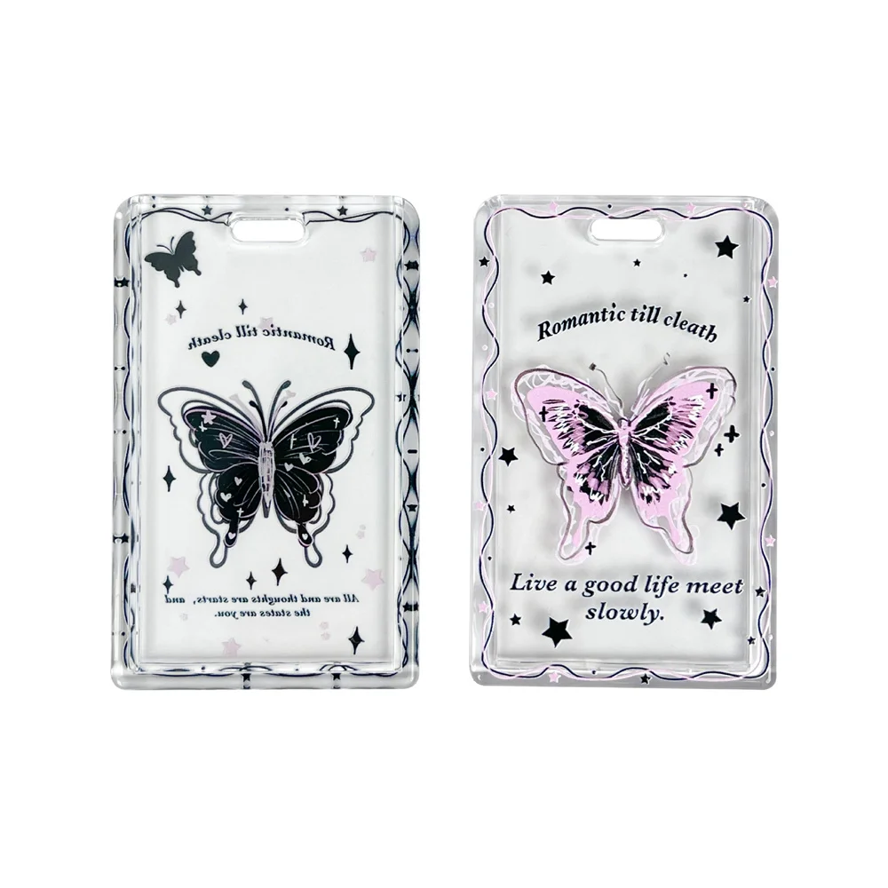 Ins Butterfly Acrylic Photocard Holder Keychain 3 Inch Kpop Idol Photo Sleeve ID Card Holder Student Card Case Protective Case image 6