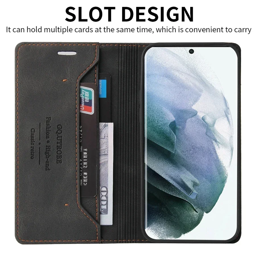 Wallet Anti Theft Brush Flip Leather Case For Samsung Galaxy S24 Ultra S23 Plus S22 S21 S20 FE A06 A14 A15 A16 A35 A53 A54 A55