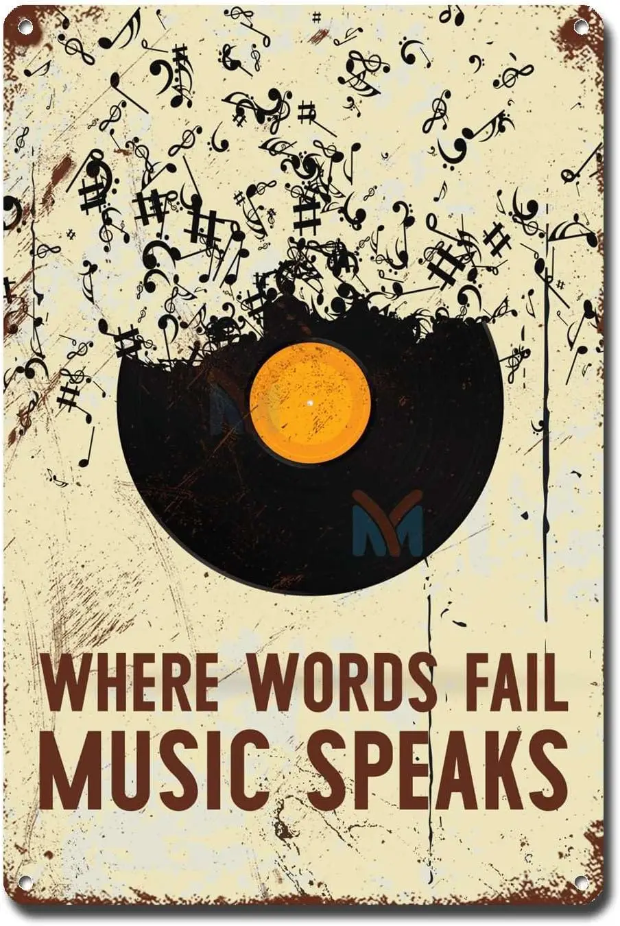 Metal Sign Tin Sign Vintage Wall Art Music Black Film Where Words Fail Music Speaks Metal Sign for Pub 12x16inches