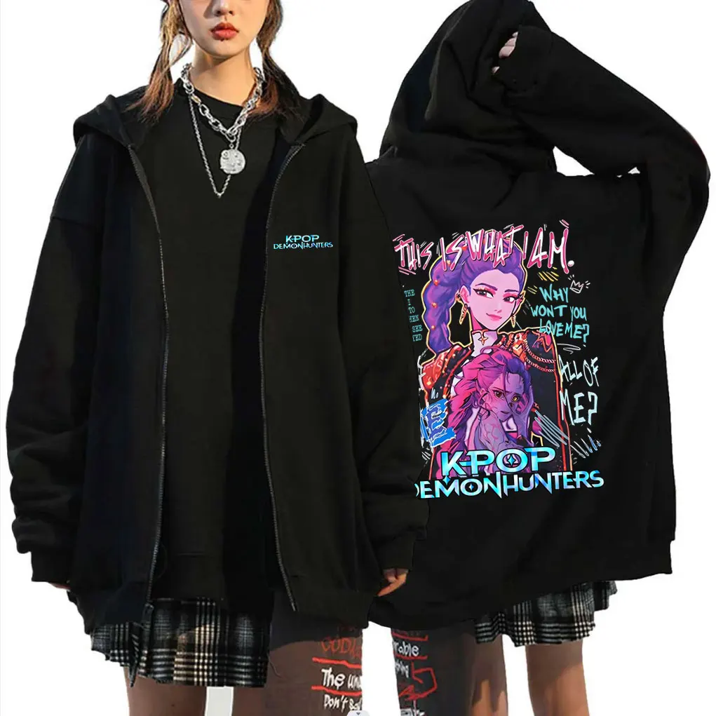 

Movie KPop Demon Hunters Rumi Mira Zoey Zipper Hoodie Men Women Fashion Oversized Zip Up Jacket Male Vintage Casual Sweatshirt