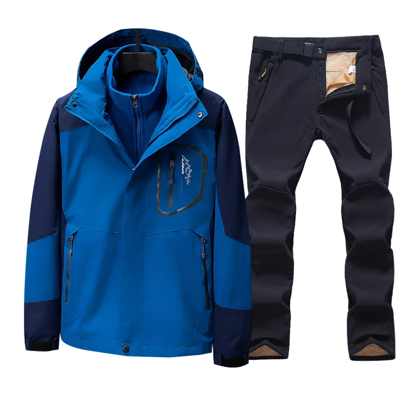 

Winter Men Ski Suit Thickening Warm Waterproof Windproof Hooded Jacket and Pants Outdoor Hiking Climbing Snowboard Skiwear Set