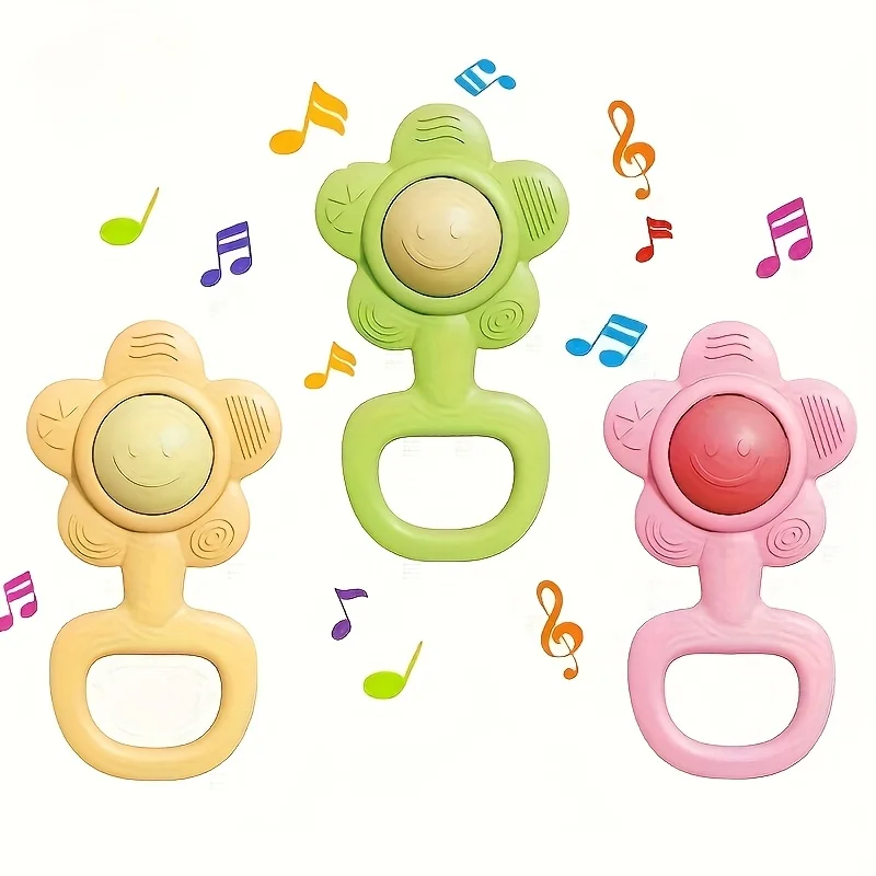 Juguete sonajero con campana de mano de girasol: ayuda al desarrollo de habilidades motoras finas y coordinación mano-ojo para niños y niñas, color aleatorio