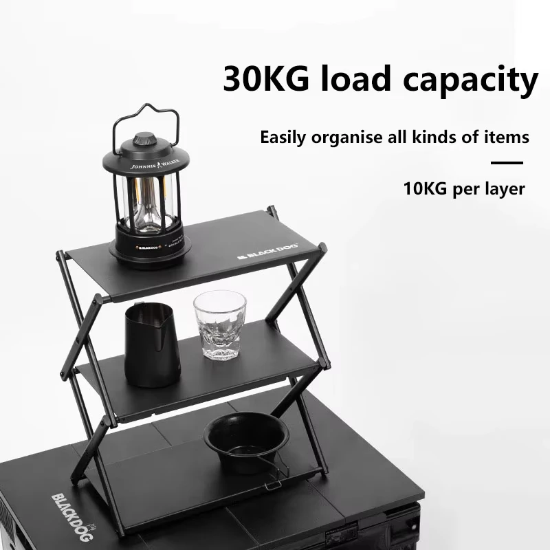 Blackdog Portable Shelf Dining Table Top Table Load Capacity 30kg Carbon Steel Three Shelves Folding Camping Storage