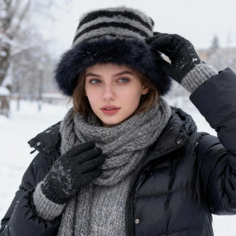 1 قطعة المرأة الخريف والشتاء نمط جديد لدغ تقسم قبعة بحافة ، الدافئة رشاقته تنوعا المألوف مخطط أفخم صياد قبعة