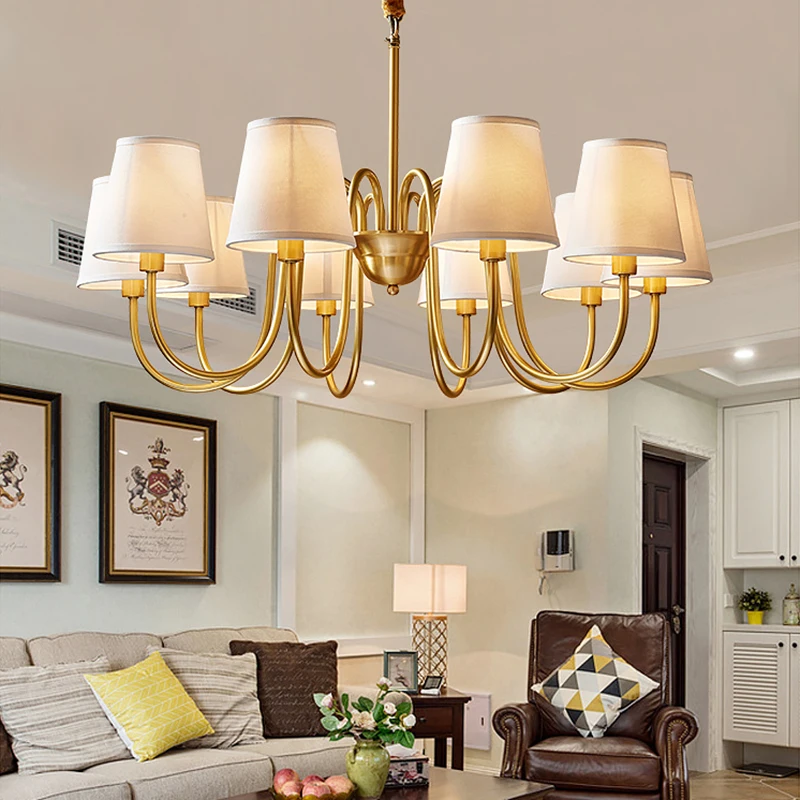 Medieval Living Room Copper Chandelier Retro Dining Room Modern Luxury Fabric Hanging Lamp Bedroom