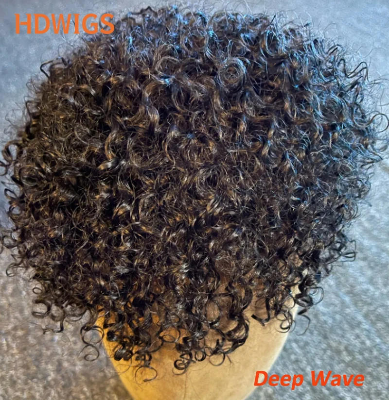 Deep Wave Men Toupee Full PU 0.12-0.14cm ISKIN With Knots Capillary Prosthesis Indian Human Hair Wig Curly Natural Hairpiece