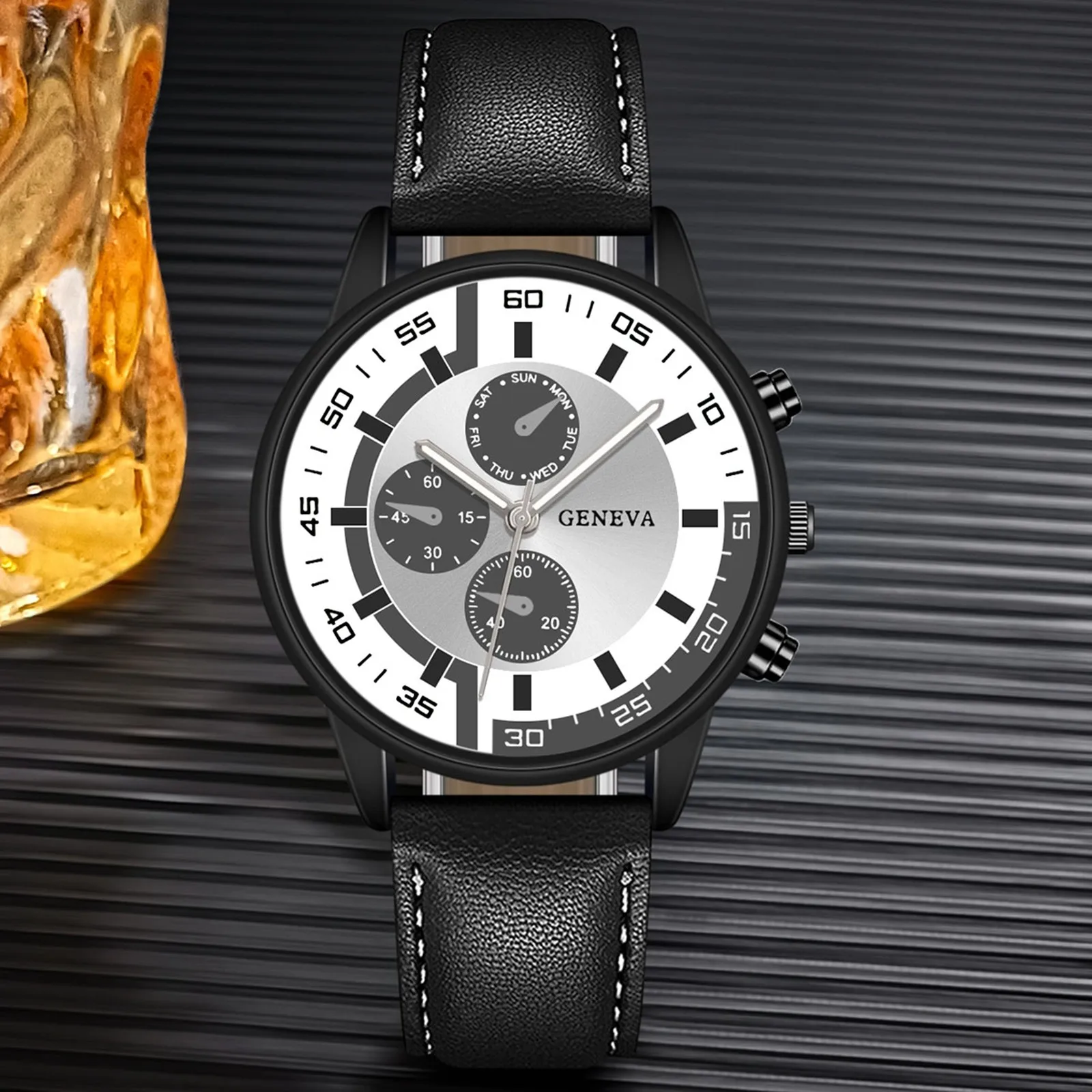 Men'S Quartz Watch Leather Strap Round Dial Watch Top Luxury Brand Men'S Watch Casual Business Men'S Clock Gift