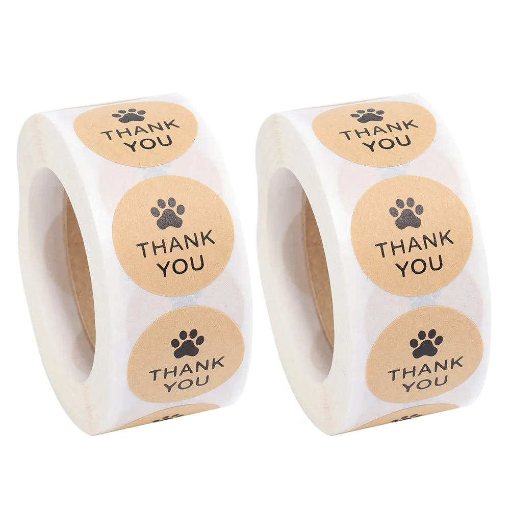 

2 Rolls Thank You Stickers Kraft Paper Roll Packaging Gift Box Decorations Self-Adhesive Sealing Labels Perfect for Cookies