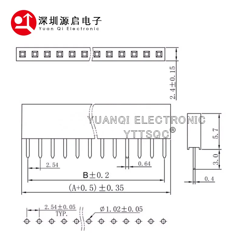 100pcs 2.54mm Plastic Height 5.7mm Single Row Straight Short Profile 1x2P3/4/5/6/8/10-40P Rohs Gold Pcb Female Header Connector