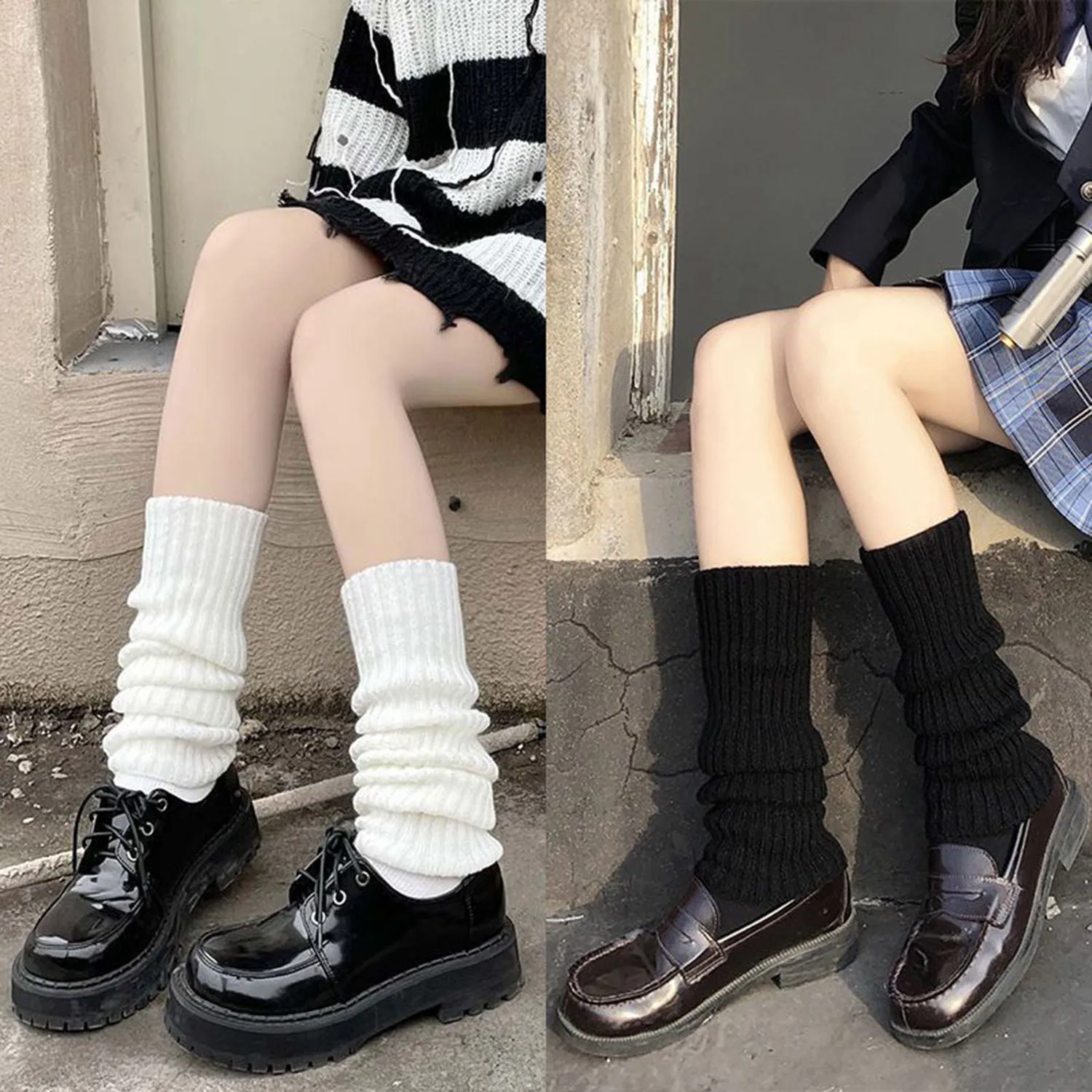 Calentadores de piernas Y2K para mujer, calcetines largos japoneses Lolita, cubierta de pie de punto de lana, calentador de brazos, calcetines de ganchillo, puños de bota, Otoño e Invierno