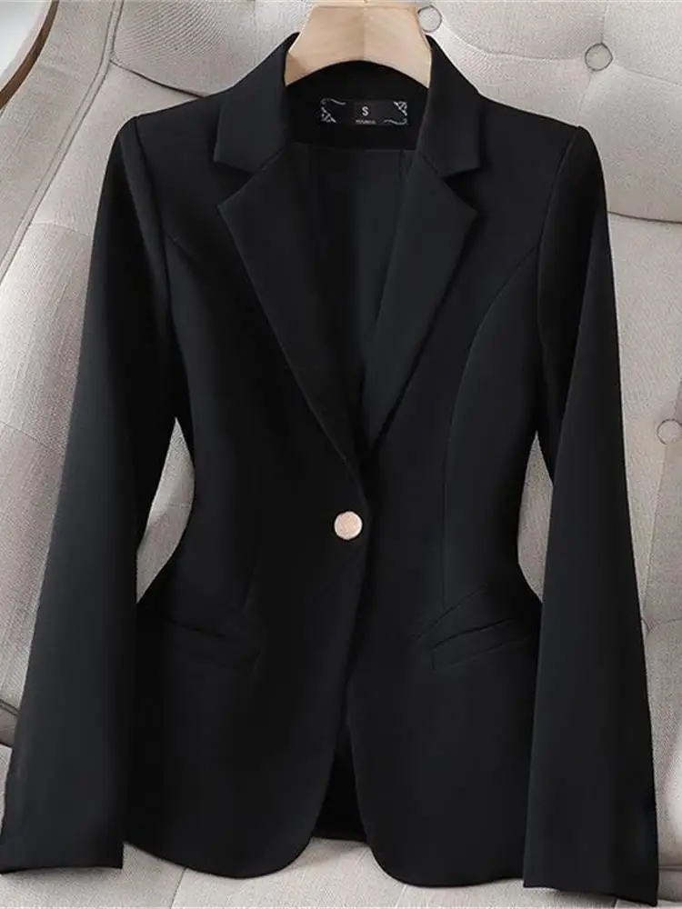 سترة نسائية أنيقة غير رسمية بخصر ضيق بلون بيج فاتح للربيع والخريف بأسلوب كوري جديد للمكتب بأكمام طويلة وزر واحد #5