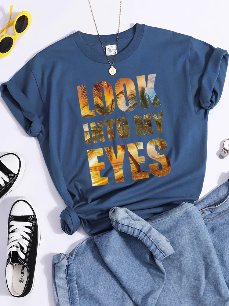 Look Into My Eyes Prints T Shirt Womens Sport Cool Tshirt Street Personality Summer Clothing Breathable Casual Womens T-Shirt